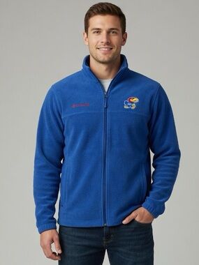 Columbia Men's KU Jayhawks Full-Zip Fleece Blue Jacket | Size XL